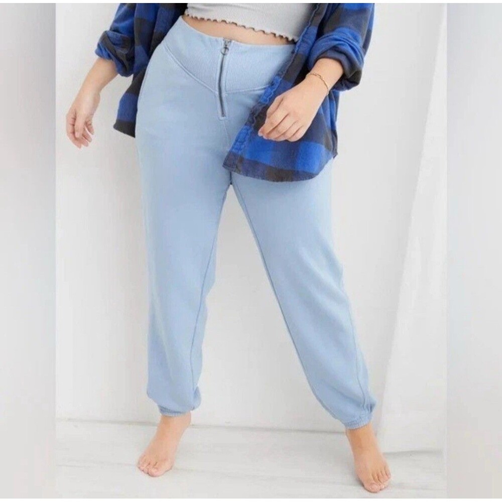 Aerie Sweatpants Corset Fleece Joggers Light Blue Size S Beach Loungewear Casual